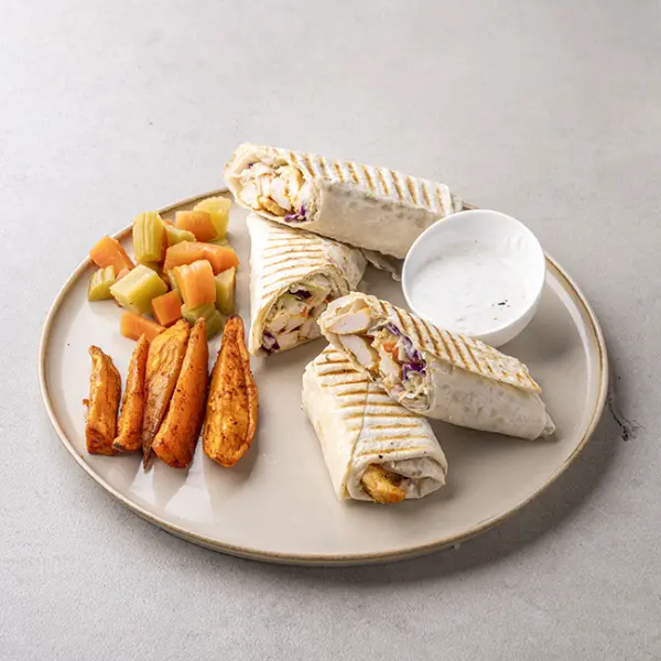 Spicy Chicken Shawarma Roll With Baked Sweet Potato & Sumac-toum Sauce